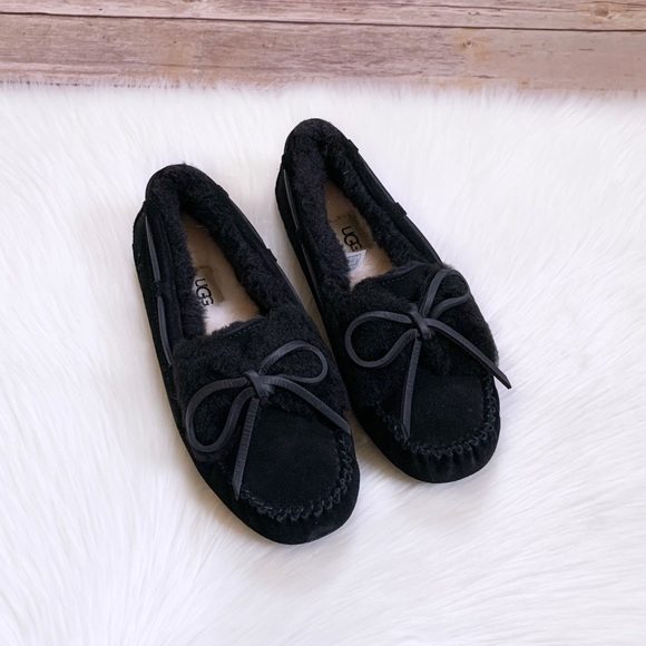 UGG Dakota Double Bow Black Suede Slippers - Picture 3 of 7